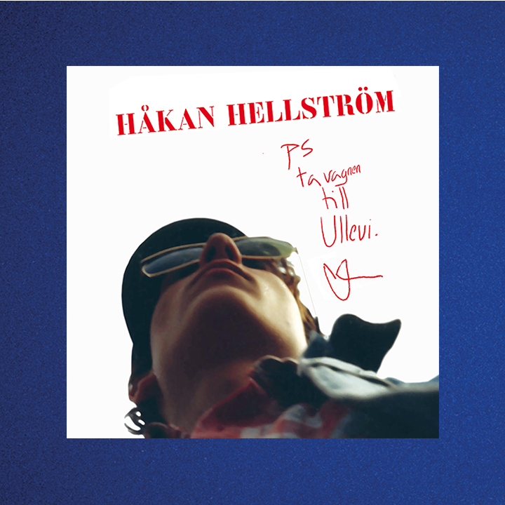 Edited album cover for the album "PS Lycka till ikväll" by Håkan Hellström, on a blue background.